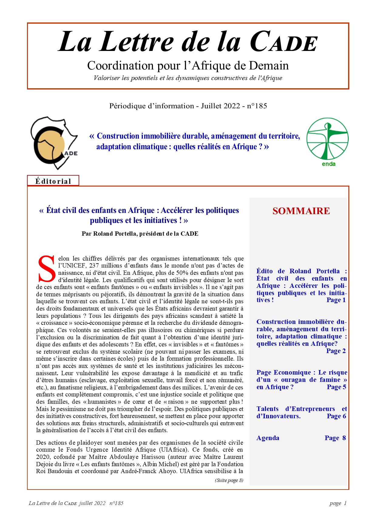 LETTRE DE LA CADE N°185 - Gemdev